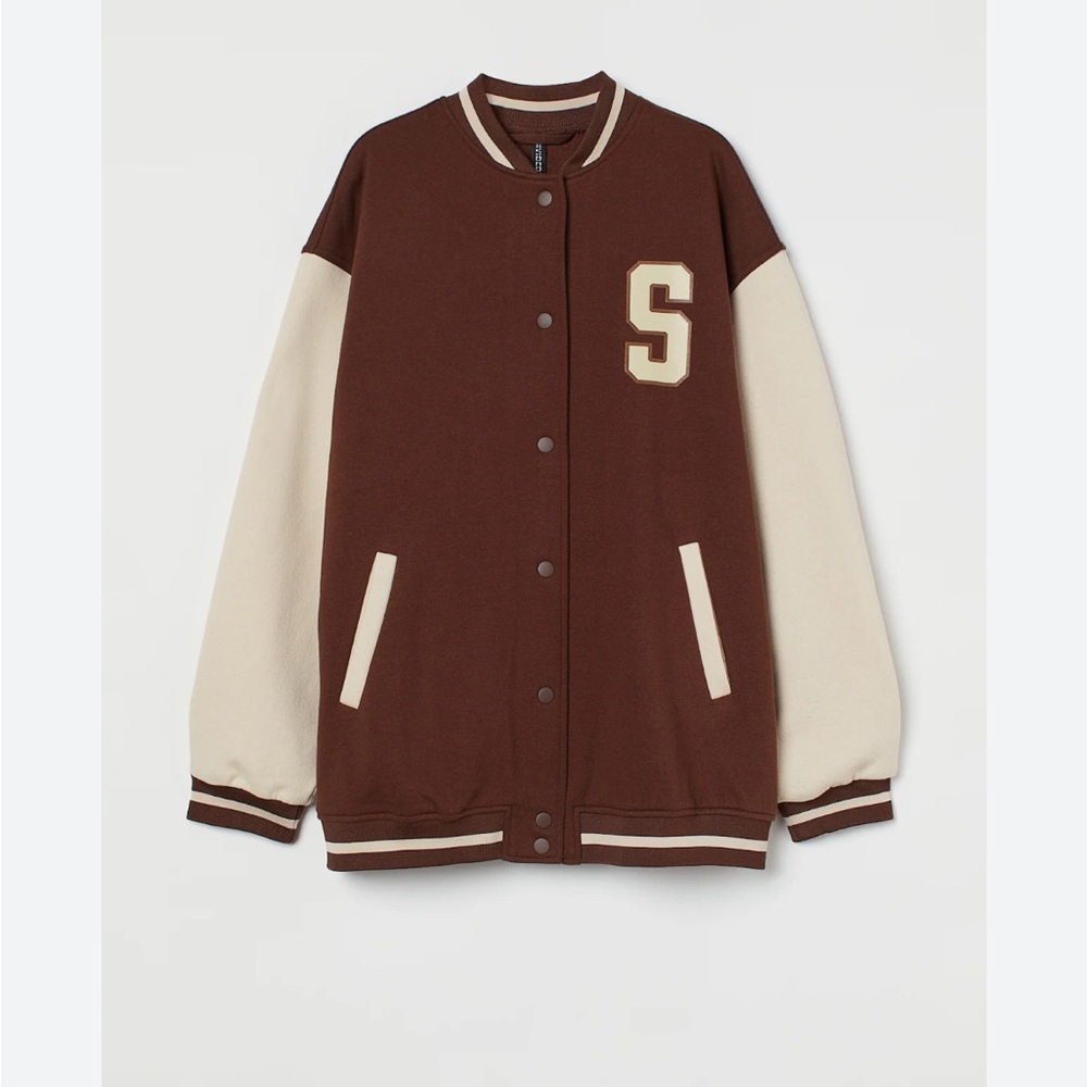 H&M COLOR-BLOCK BASEBALL Bomber JACKET Brown